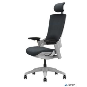   Irodai forgószék, feszített szövet háttámla, fekete szövet ülőlap, szürke műanyag váz és lábkereszt, "Wellington"