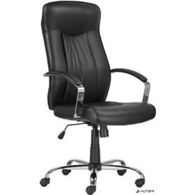   Főnöki szék, valódi bőr borítás, króm lábkereszt, "Montgomery XXL", fekete