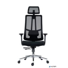   Irodai forgószék, fekete hálós háttámla, szövet ülőlap, állítható dőlésszögű fejtámla, krómozott lábkereszt,"Ruben"