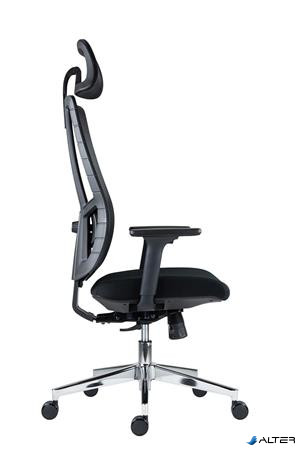 Irodai forgószék, fekete hálós háttámla, szövet ülőlap, állítható dőlésszögű fejtámla, krómozott lábkereszt,"Ruben"