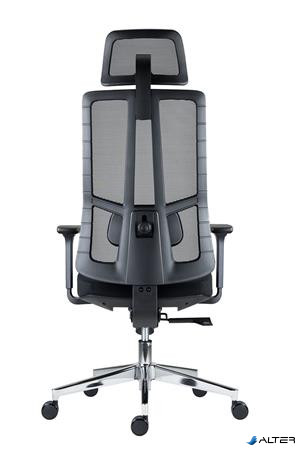 Irodai forgószék, fekete hálós háttámla, szövet ülőlap, állítható dőlésszögű fejtámla, krómozott lábkereszt,"Ruben"