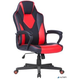   Irodai forgószék, mesh-textilbőr borítás, fekete lábkereszt, párnázott karfa, "Newdale", fekete-piros