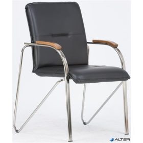   Tárgyalószék, műbőr borítás, krómozott acélváz, diófa karfa, "Sabina", fekete