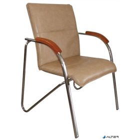   Tárgyalószék, műbőr borítás, krómozott acélváz, cseresznyefa karfa, 'Sabina', bézs