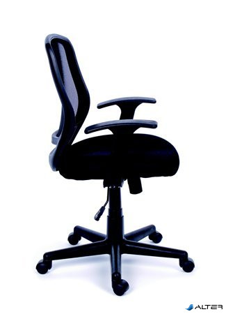 Irodai szék, karfás, fekete szövetborítás, feszített hálós háttámla, fekete lábkereszt, MAYAH "Fun"