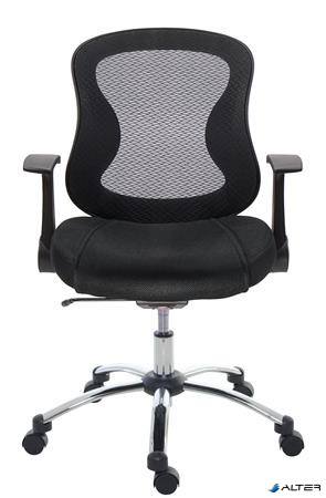 Irodai szék, karfás, fekete szövetborítás, feszített hálós háttámla, króm lábkereszt, MAYAH "Spirit"