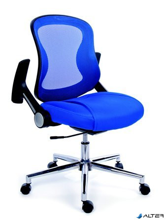 Irodai szék, karfával, kék szövetborítás, feszített hálós háttámla, króm lábkereszt, MAYAH "Spirit"