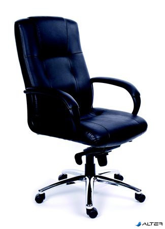 Főnöki szék, hintamechanikával, fekete bőrborítás, króm lábkereszt, MAYAH 'Enterprise'