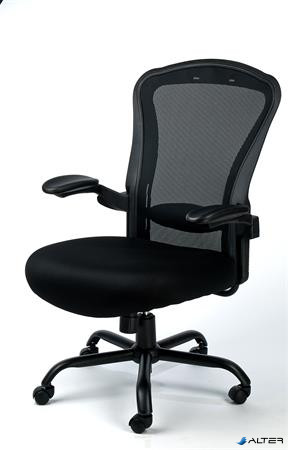 Irodai szék,állítható karfával, fekete szövetborítás, feszített hálós háttámla,fekete lábkereszt, MAYAH "Grande"