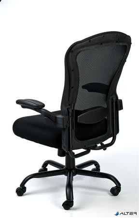 Irodai szék,állítható karfával, fekete szövetborítás, feszített hálós háttámla,fekete lábkereszt, MAYAH "Grande"