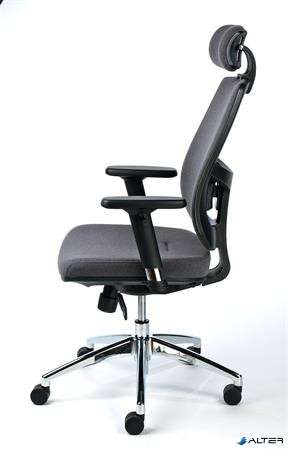 Irodai szék, állítható karfával, szürke szövetborítás, alumínium lábkereszt, MAYAH "Grace"