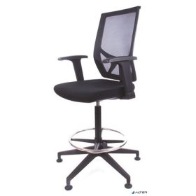   Magasított irodai munkaszék lábtartó gyűrűvel, tappanccsal, fekete szövetborítás, hálós háttámla, MAYAH "Sky"