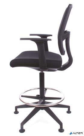 Magasított irodai munkaszék lábtartó gyűrűvel, tappanccsal, fekete szövetborítás, szivacsos háttámla, MAYAH "Tall"