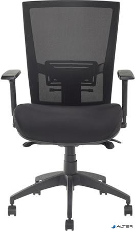 Irodai szék, karfás, fekete szövetborítás, feszített hálós háttámla, fekete lábkereszt, MAYAH "Radar III", fekete