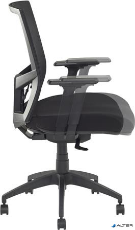 Irodai szék, karfás, fekete szövetborítás, feszített hálós háttámla, fekete lábkereszt, MAYAH "Radar III", fekete