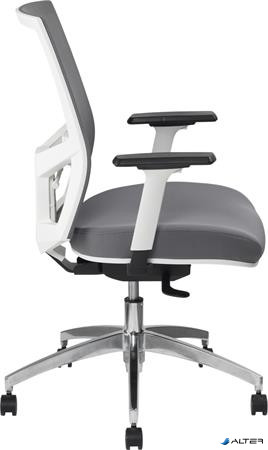 Irodai szék, karfás, hamuszürke szövet, feszített hálós háttámla, fehér váz, alumínium lábkereszt, MAYAH "Radar III"