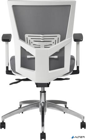 Irodai szék, karfás, hamuszürke szövet, feszített hálós háttámla, fehér váz, alumínium lábkereszt, MAYAH "Radar III"