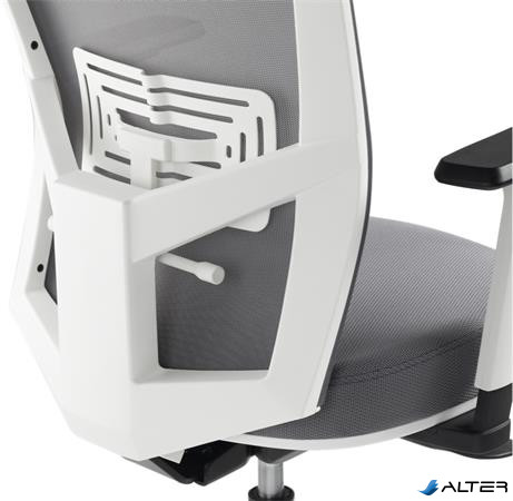 Irodai szék, karfás, hamuszürke szövet, feszített hálós háttámla, fehér váz, alumínium lábkereszt, MAYAH "Radar III"