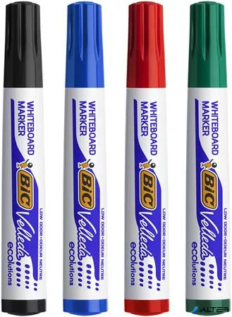 Flipchart- és táblamarker készlet, 1,4 mm, kúpos, BIC' Velleda ecolutions', 4 különböző szín