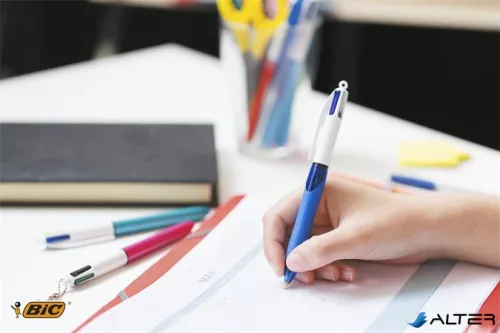 Golyóstoll, 0,32 mm, nyomógombos, négyszínű, BIC "4 Colours Grip Original"