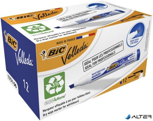 Flipchart- és táblamarker, 1,1-5,6 mm, vágott, BIC "Velleda ecolutions", kék
