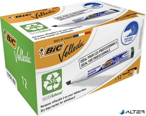 Flipchart- és táblamarker, 1,1-5,6 mm, vágott, BIC "Velleda ecolutions", zöld