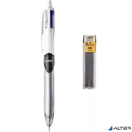 Golyóstoll, háromszínű, nyomósirónnal egyben, BIC "4 Colours" + grafitbél