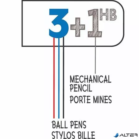 Golyóstoll, háromszínű, nyomósirónnal egyben, BIC "4 Colours" + grafitbél