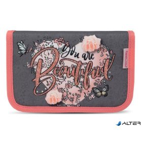   Tolltartó, klapnis, cipzáras, BELMIL "Bloomy Blossom", szürke-rózsaszín, szív