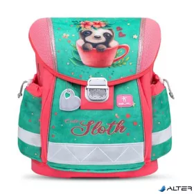   Iskolatáska, fémcsat, BELMIL "Classy Cute sloth", zöld-rózsaszín, lajhár