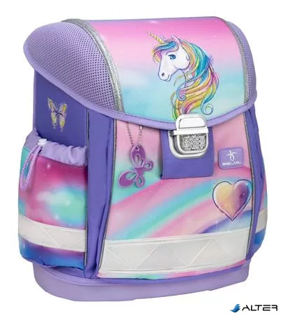 Iskolatáska, fémcsat, BELMIL "Classy Heart of the Rainbow", unikornis