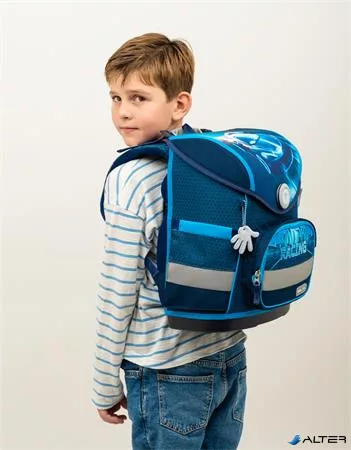 Iskolatáska, mágneszárral, BELMIL 'Compact Racing Blue Neon', versenyautó