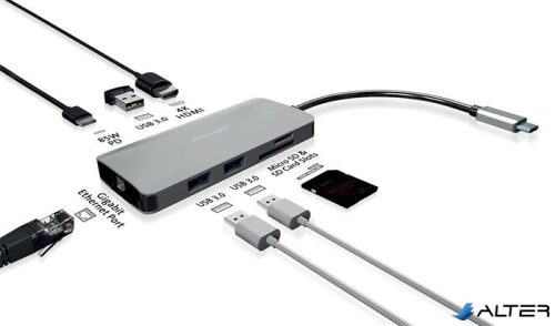 Dokkoló, 8 port, USB-C, KENSINGTON 'UH1400P'