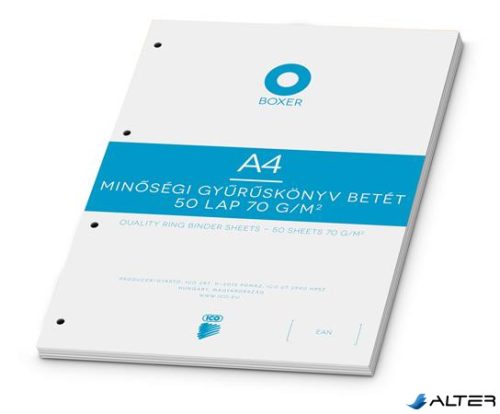 Gyűrűs könyv betét, A4, sima, 50 lap, BOXER, fehér