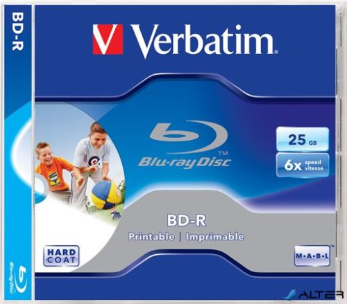 BD-R BluRay lemez, nyomtatható, 25GB, 6x, 1 db, normál tok, VERBATIM