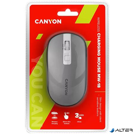 Egér, vezeték nélküli, optikai, tölthető, CANYON "MW-18", grafitszürke