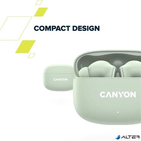 Fülhallgató, TWS vezeték nélküli, Bluetooth 5.4, CANYON "OnGo 9", zsálya
