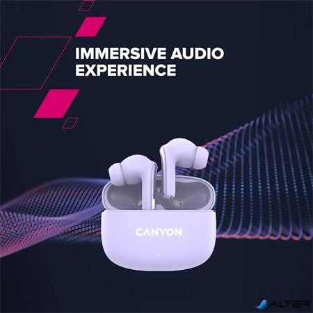 Fülhallgató, TWS vezeték nélküli, Bluetooth 5.4, CANYON "OnGo 9", levendula