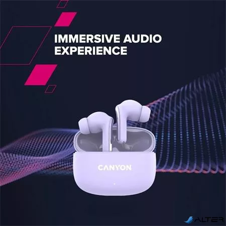 Fülhallgató, TWS vezeték nélküli, Bluetooth 5.4, CANYON "OnGo 9", levendula