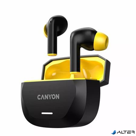 Fülhallgató, TWS vezeték nélküli, Bluetooth 5.4, CANYON 'Hexagon 7', fekete-sárga