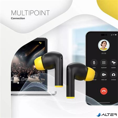 Fülhallgató, TWS vezeték nélküli, Bluetooth 5.4, CANYON 'Hexagon 7', fekete-sárga