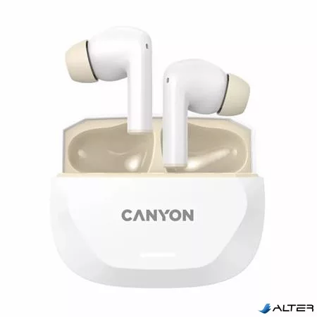 Fülhallgató, TWS vezeték nélküli, Bluetooth 5.4, CANYON 'Hexagon 7', fehér-bézs