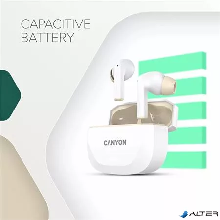 Fülhallgató, TWS vezeték nélküli, Bluetooth 5.4, CANYON 'Hexagon 7', fehér-bézs