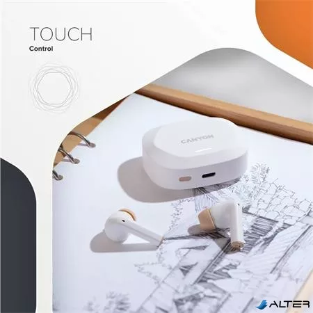 Fülhallgató, TWS vezeték nélküli, Bluetooth 5.4, CANYON 'Hexagon 7', fehér-bézs