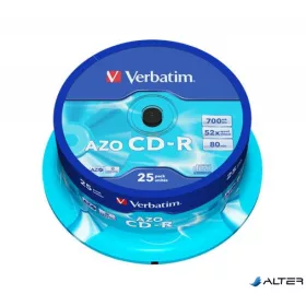   CD-R lemez, Crystal bevonat, AZO, 700MB, 52x, 25 db, hengeren VERBATIM "DataLife Plus"