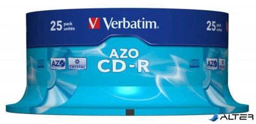 CD-R lemez, Crystal bevonat, AZO, 700MB, 52x, 25 db, hengeren VERBATIM "DataLife Plus"