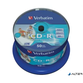   CD-R lemez, nyomtatható, matt, no-ID, AZO, 700MB, 52x, 50 db, hengeren, VERBATIM