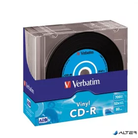  CD-R lemez, bakelit lemez-szerű felület, AZO, 700MB, 52x, 10 db, vékony tok, VERBATIM "Vinyl"