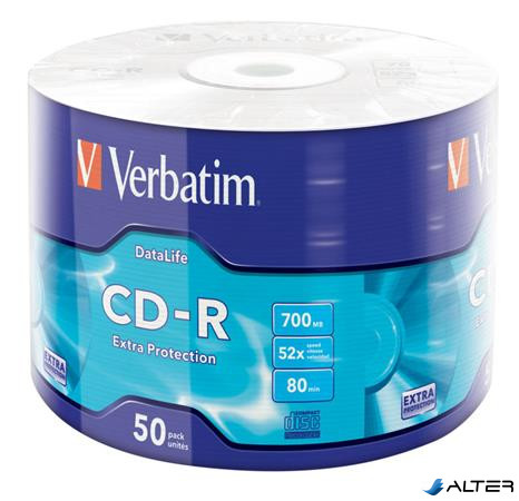 CD-R lemez, 700MB, 52x, 50 db, zsugor csomagolás, VERBATIM 'DataLife'