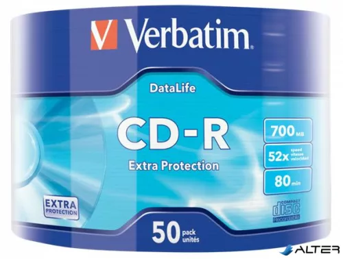 CD-R lemez, 700MB, 52x, 50 db, zsugor csomagolás, VERBATIM "DataLife"